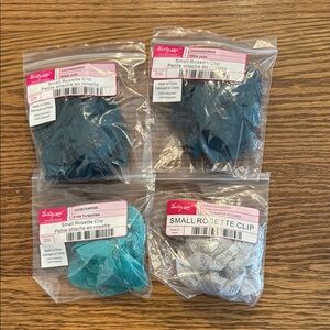 31 Small Rosette Clips in Turquoise, Inspirations, and 2 in Jade, set of 4 NIP